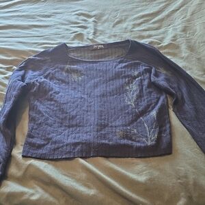 Disturbia Navy Blue Cropped Ribbed Sweater